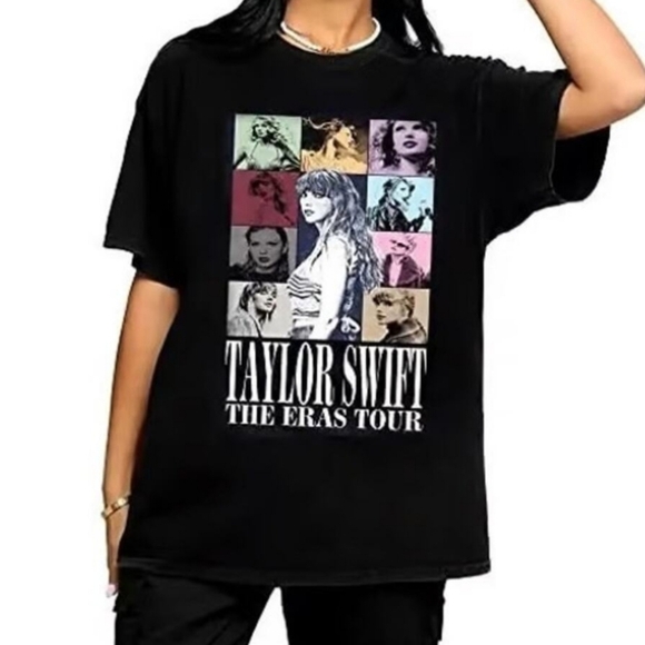 Taylor Swift The Eras Tour US Dates Black Graphic T-Shirt Size L Unisex - Picture 1 of 10